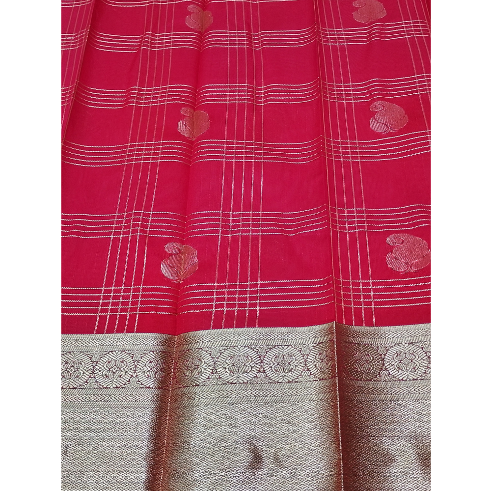 Bright Pink Colour with Green blouse n pallu Premium Silk Cotton Saree