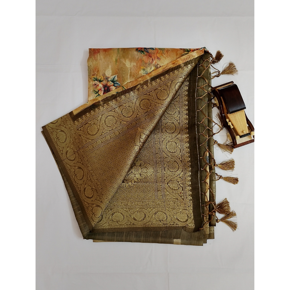 Light Golden Brown Colour Zari Woven Chanderi Sarees