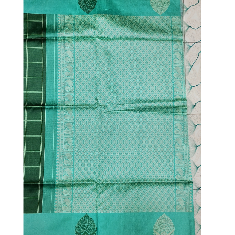 Dark Bottle Green with Sea Green Border Pallu n Blouse Semi Tusser Saree