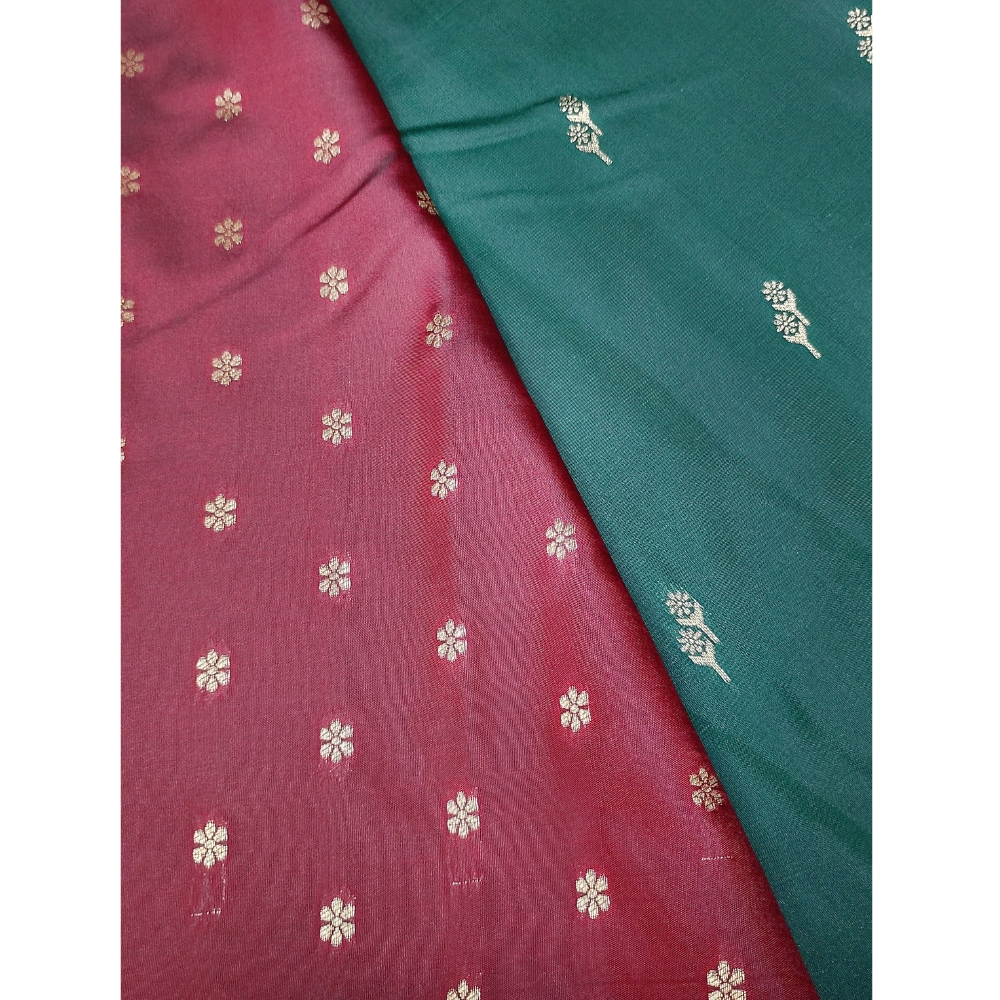 Green colour with Red blouse n pallu Semi Soft Silk Saree