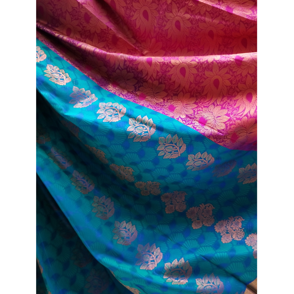 Rama Blue n bright blue colour combination Semi Art Silk Saree