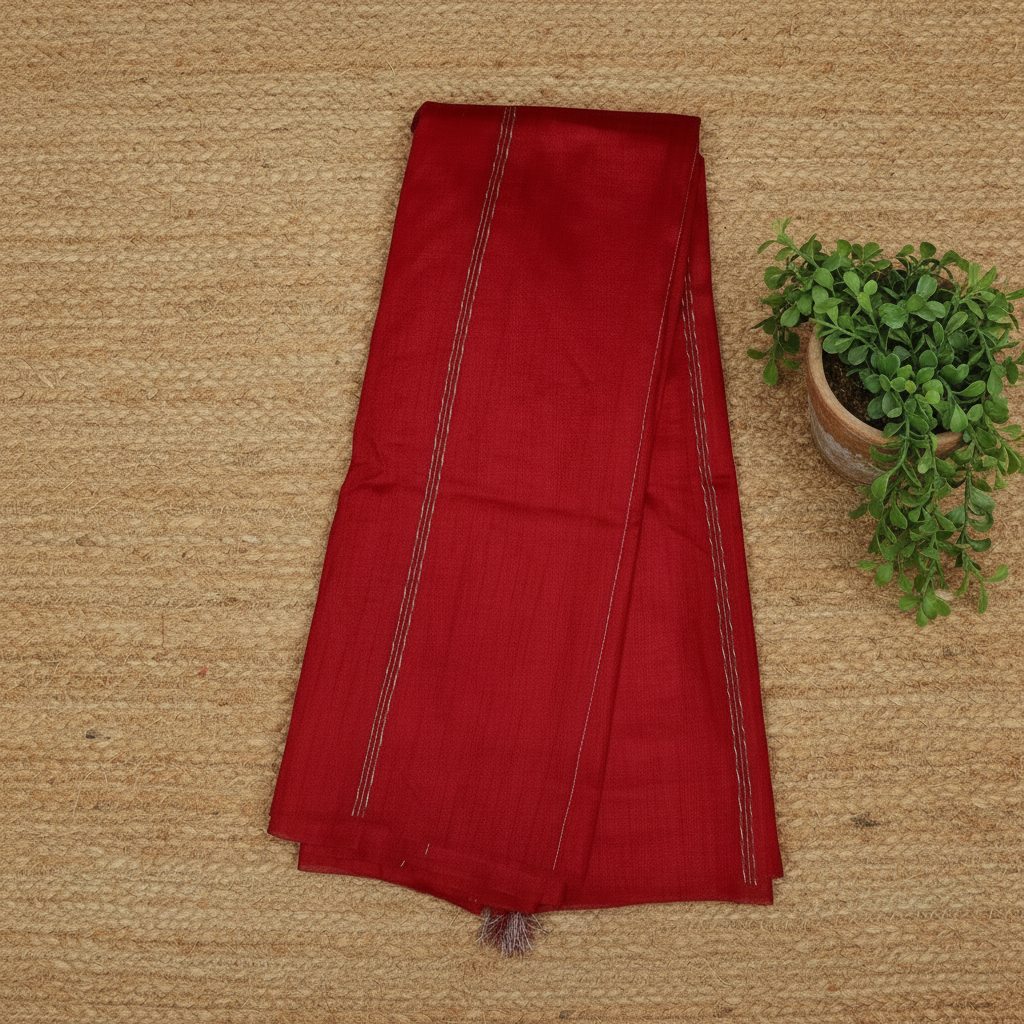 Red Raw Silk Saree with contrast Ikkat Blouse