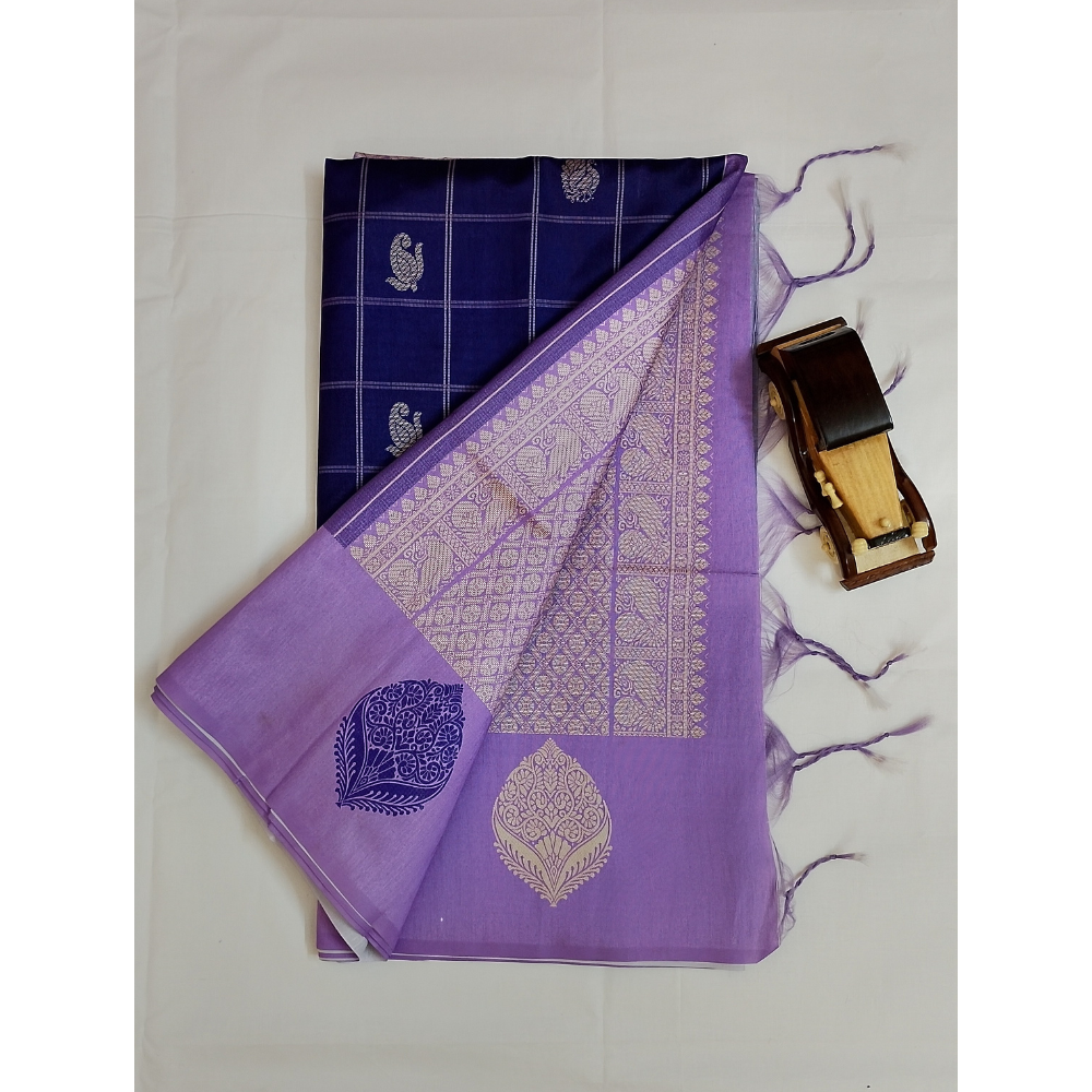 Violet with Purple border Pallu n blouse Semi Tusser Saree