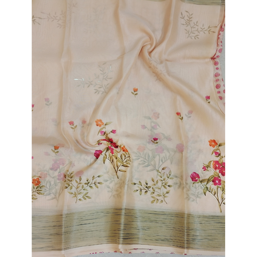 Peach Orange Organza Saree