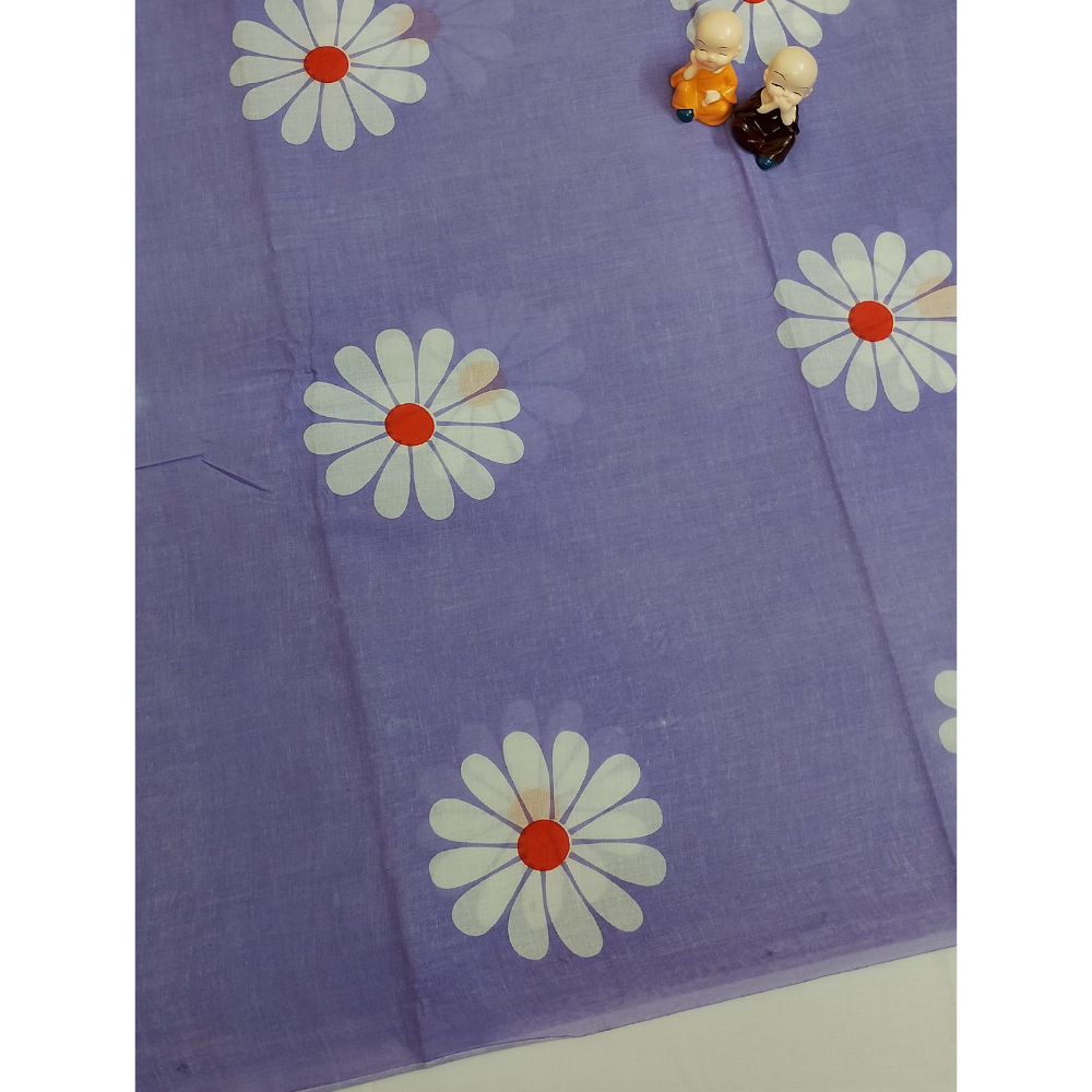 Purple Handblock Print Mul Mul Cotton Saree