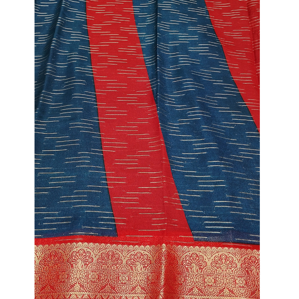 Peacock Blue with Red border Chanderi Sarees