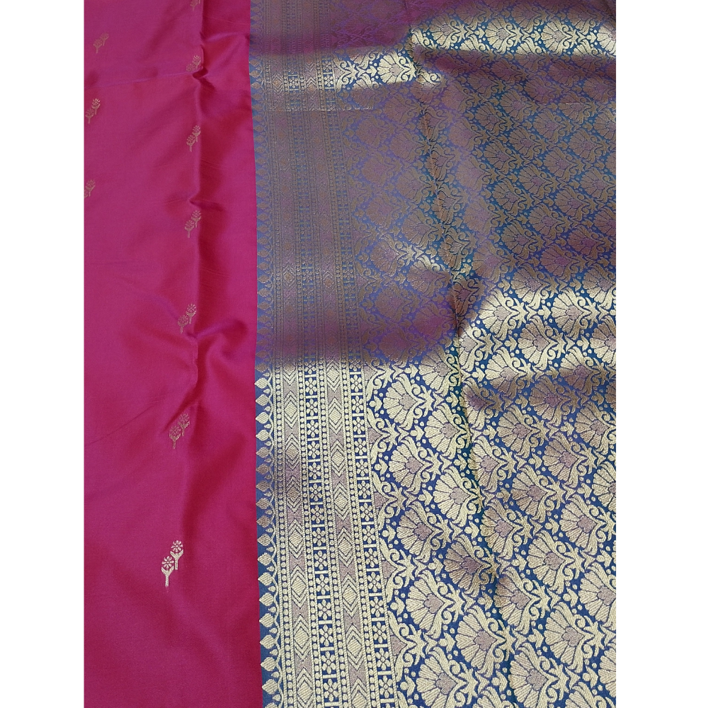 Pink colour Peacock Green blouse n pallu Semi Soft Silk Saree
