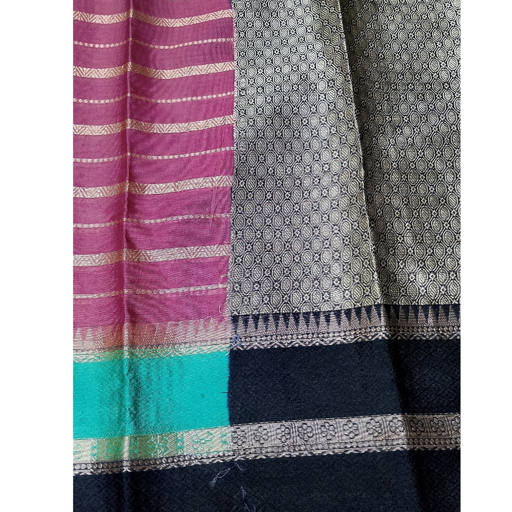 Onion Pink Colour with brocade Dark Green blouse Warm Silk 3D Sarees