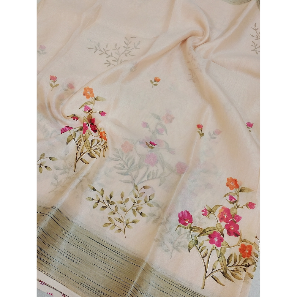 Peach Orange Organza Saree
