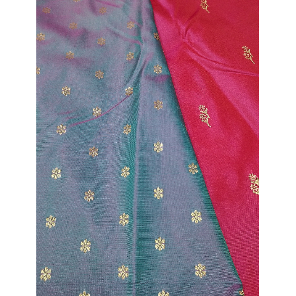 Pink colour Peacock Green blouse n pallu Semi Soft Silk Saree
