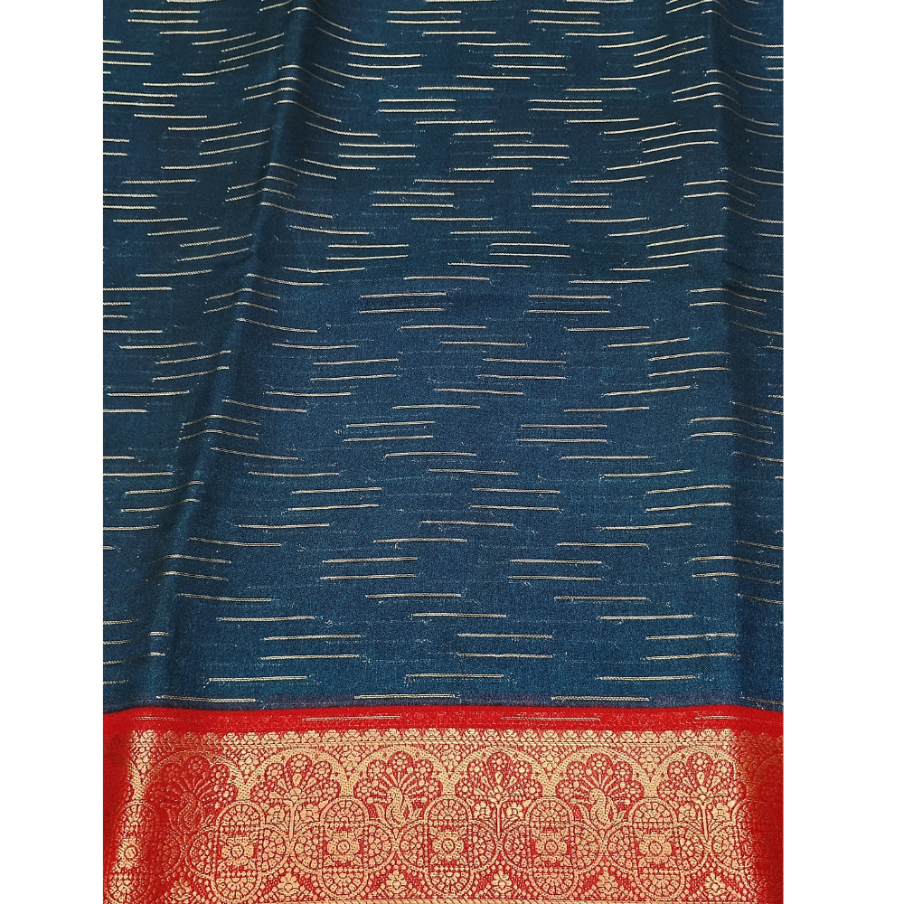 Peacock Blue with Red border Chanderi Sarees