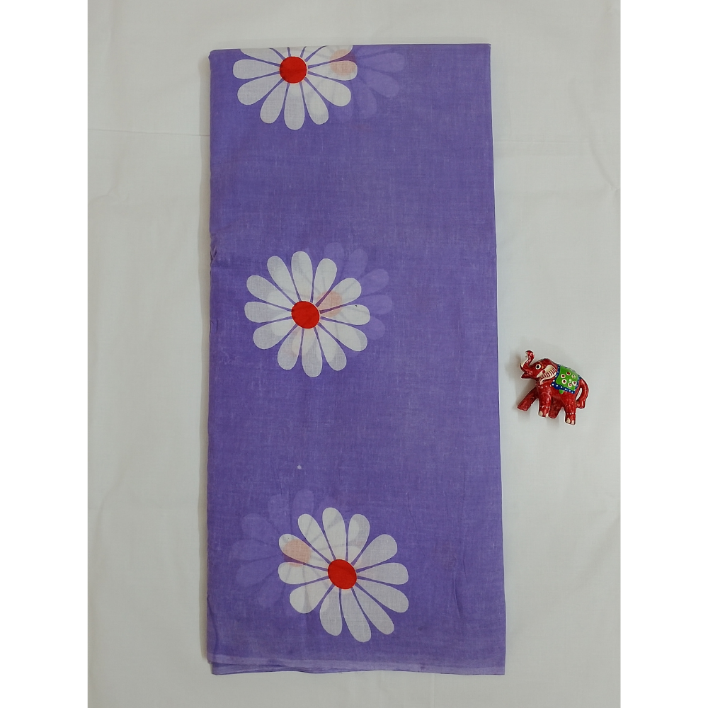 Purple Handblock Print Mul Mul Cotton Saree