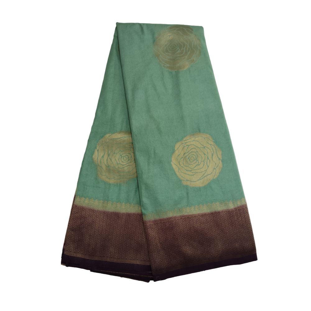 Pista geeen with Magentha border pearl viscose saree with floral motifs