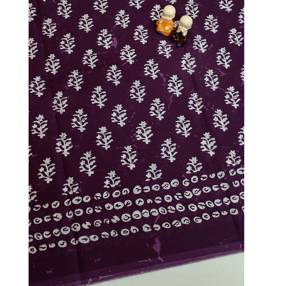 Beetroot Handblock Print Mul Mul Cotton Saree