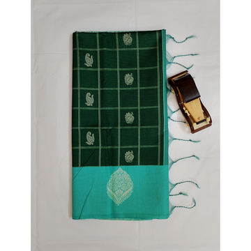 Dark Bottle Green with Sea Green Border Pallu n Blouse Semi Tusser Saree