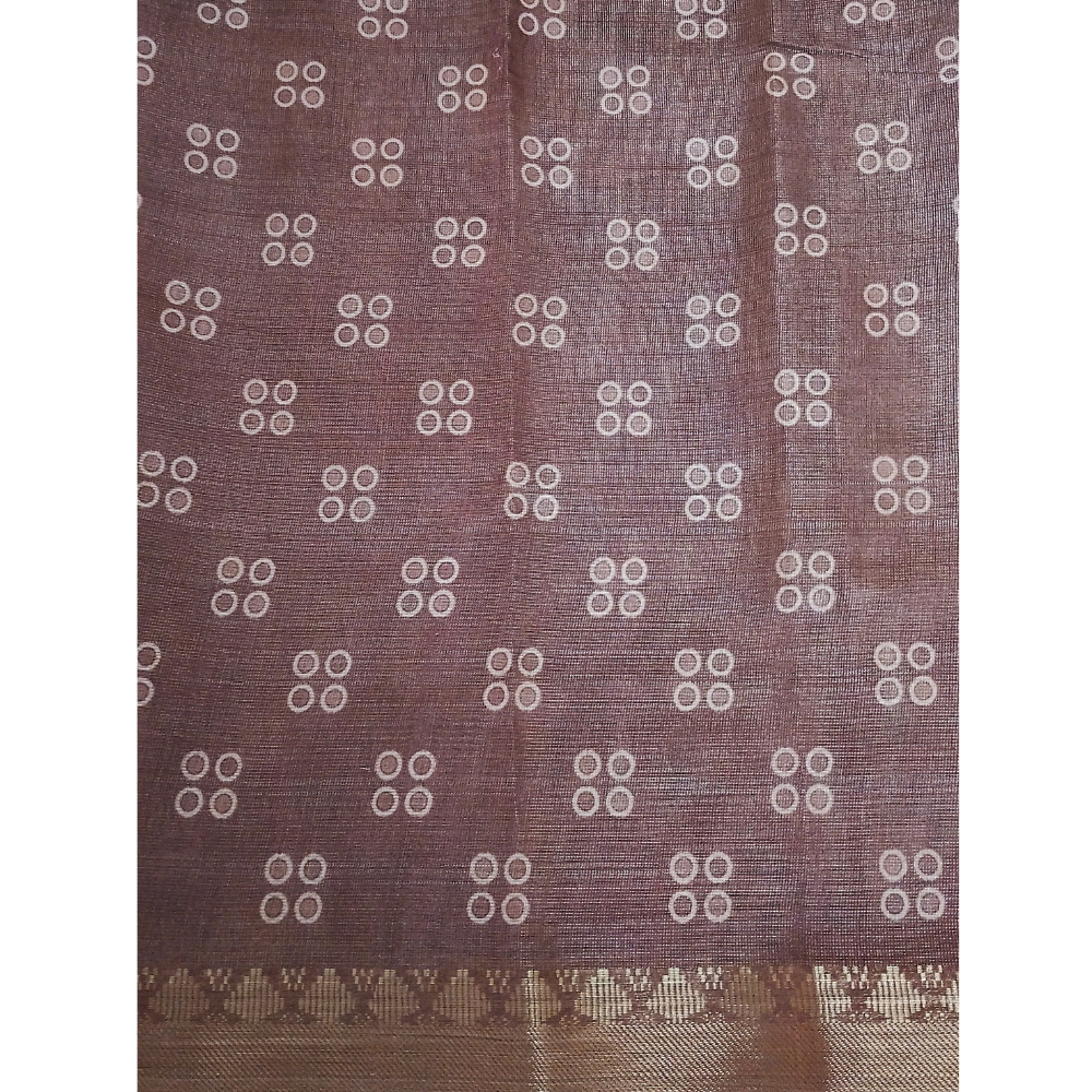 Light Brick Colour Floral pattern Linen Digital Sarees