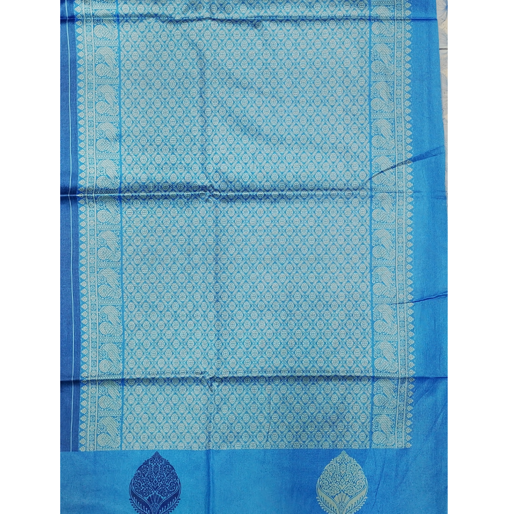 Navy Blue with Sky Blue Border Pallu n Blouse  Semi Tusser Saree