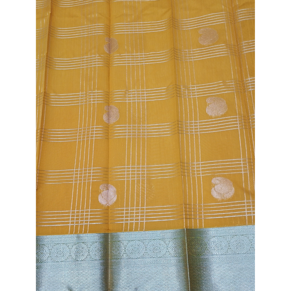 Mustard Yellow Colour with Green blouse n pallu Premium Silk Cotton Saree