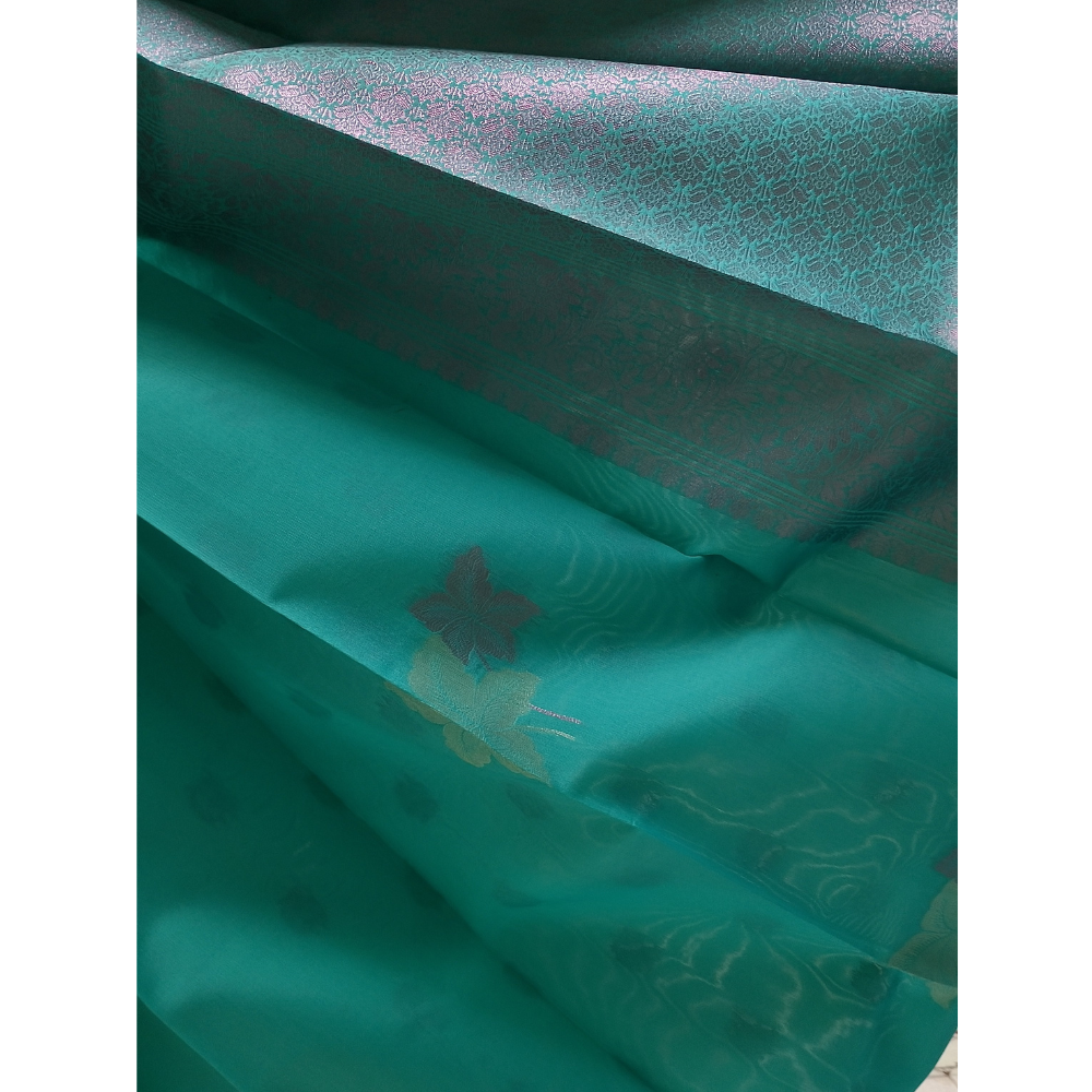 Aqua Green borderless Semi Silk Saree