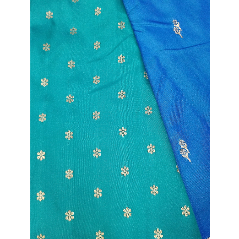 Blue colour with Green blouse n pallu Semi Soft Silk Saree