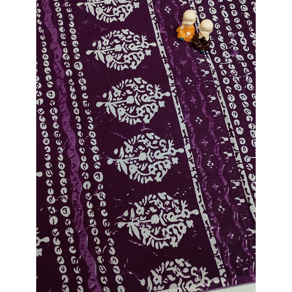 Beetroot Handblock Print Mul Mul Cotton Saree