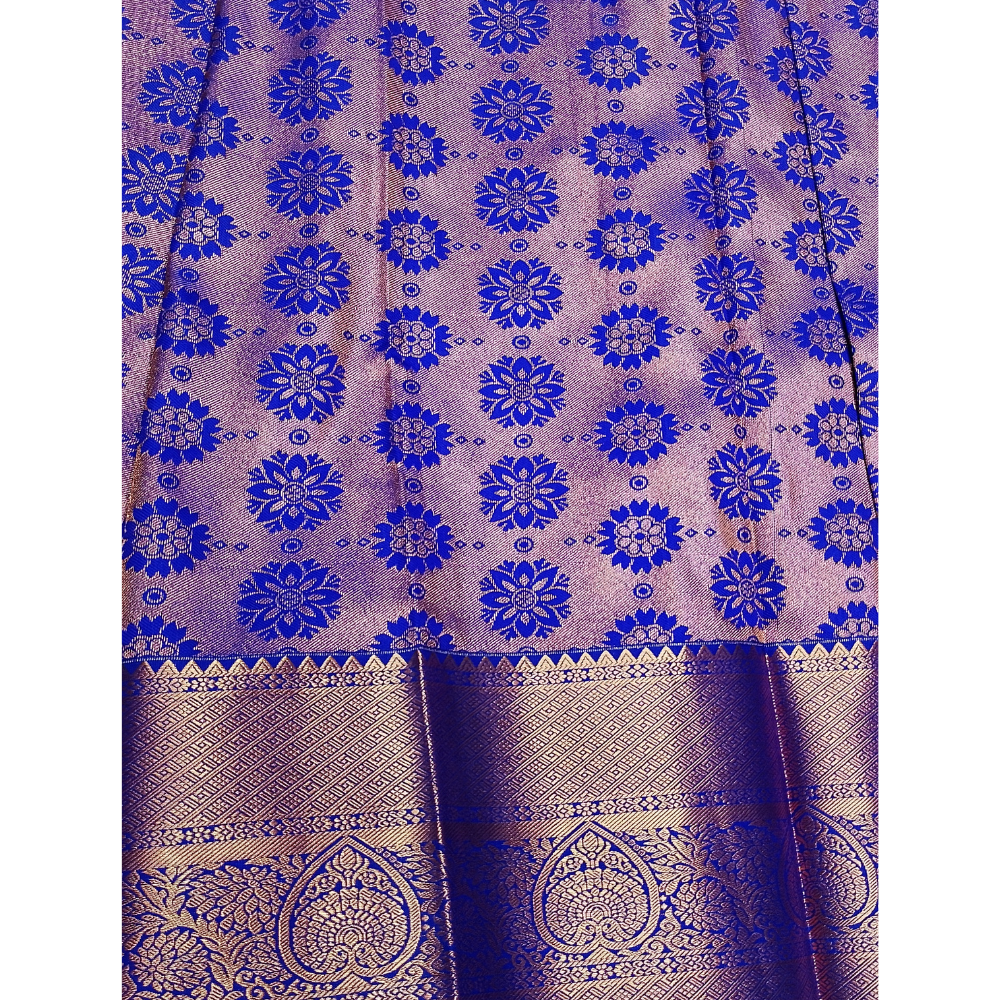 Green colour with blue border Semi Art Silk Saree