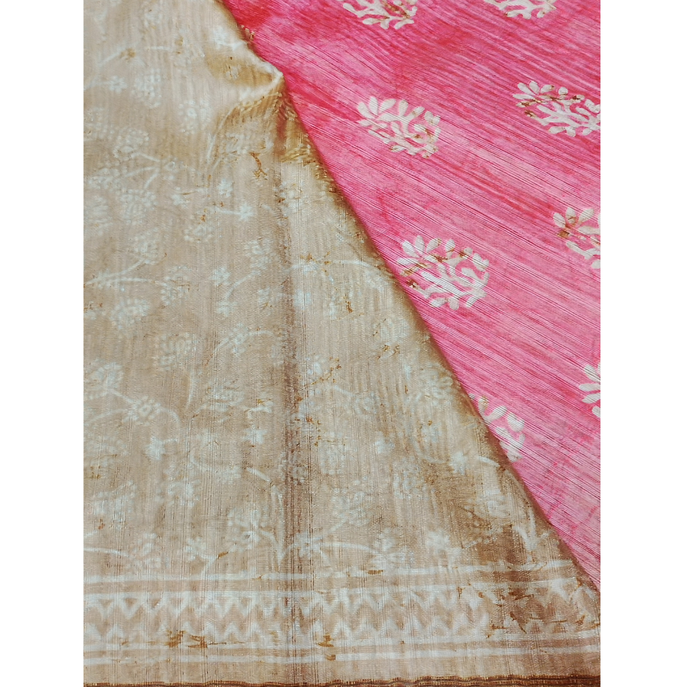Peach Pink colour Geecha Tusser Saree