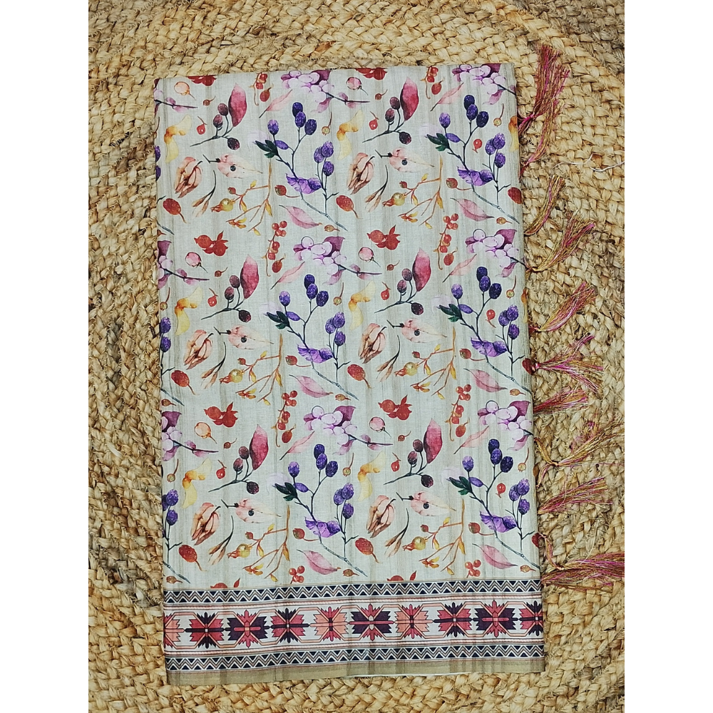 Wheat colour n Beige Combination Semi Tusser Saree