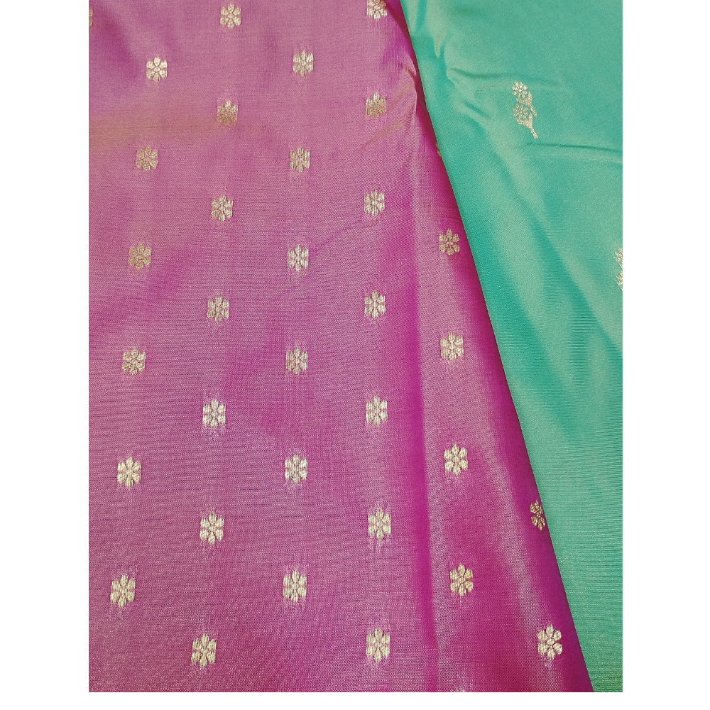 Green colour with Pink blouse n pallu Semi Soft Silk Saree