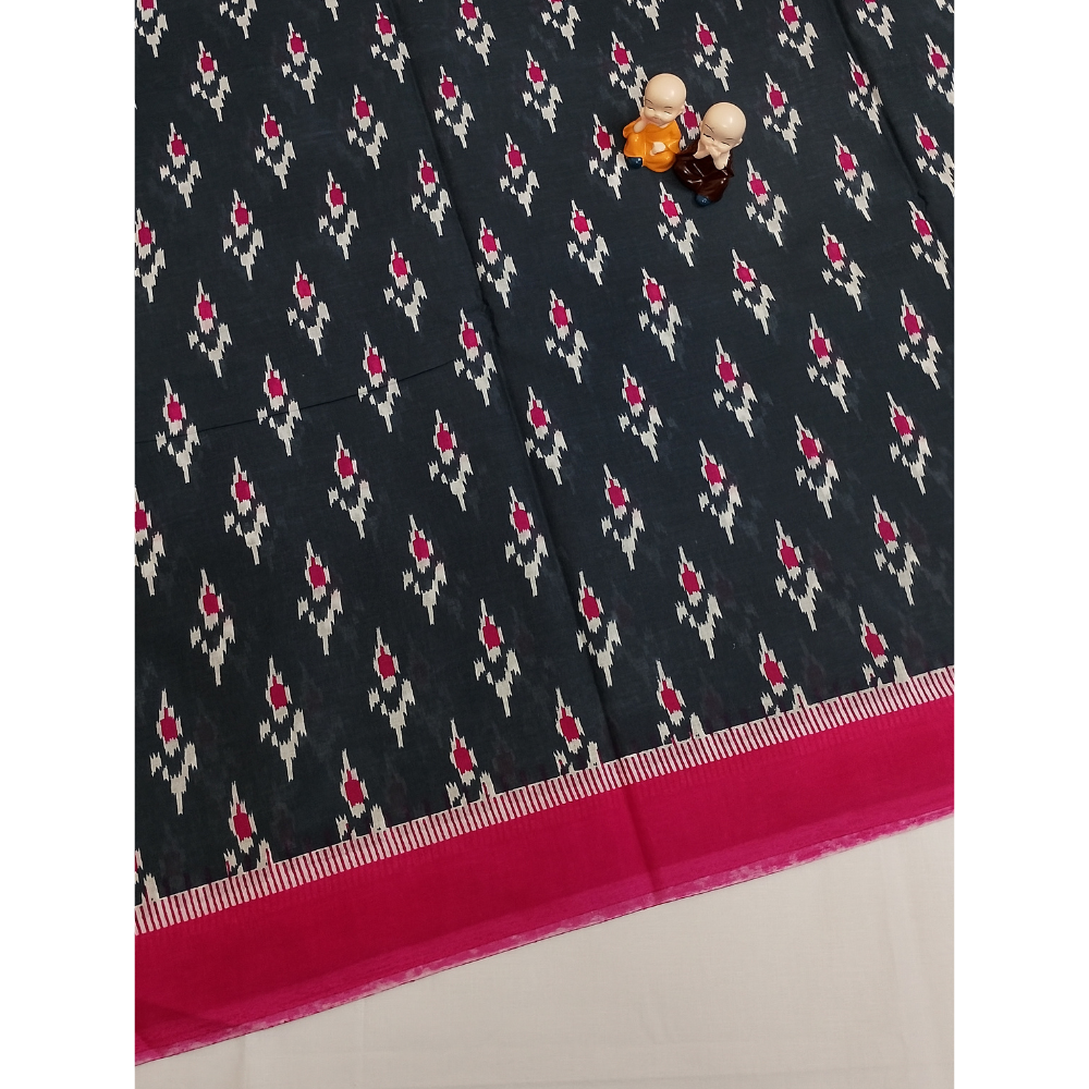 Elephant Grey Handblock Print Mul Mul Cotton Saree