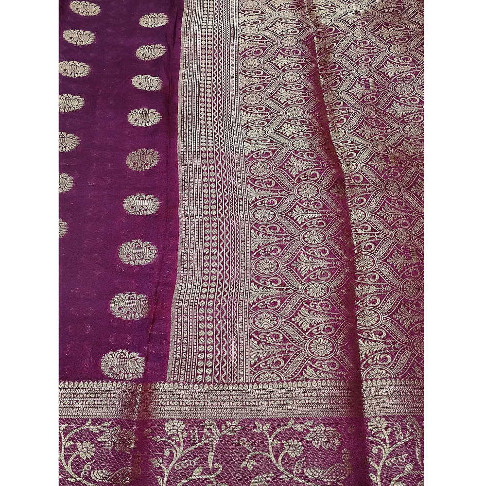 Maroon Colour with contrast blouse retro Georgette Semi Silk Saree