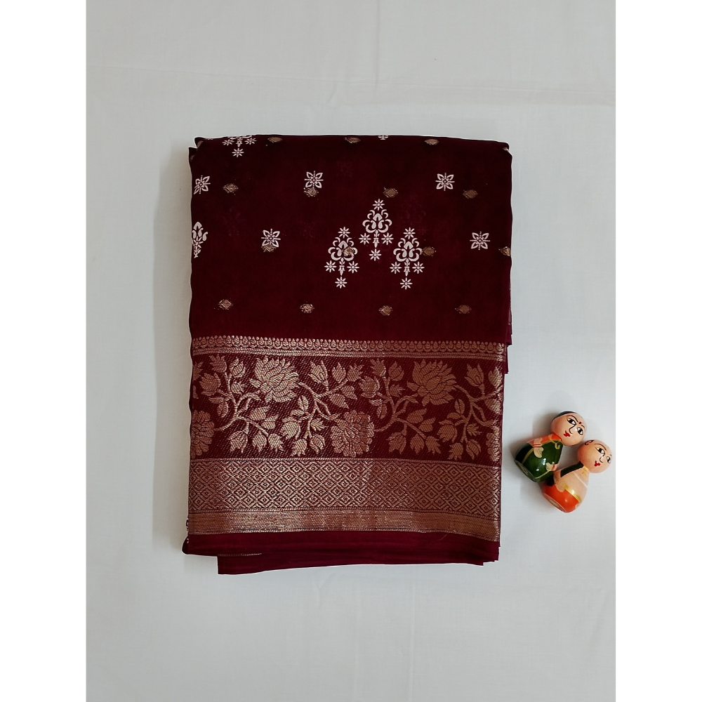 Dark Maroon Georgette Saree with Zari Bhuttas