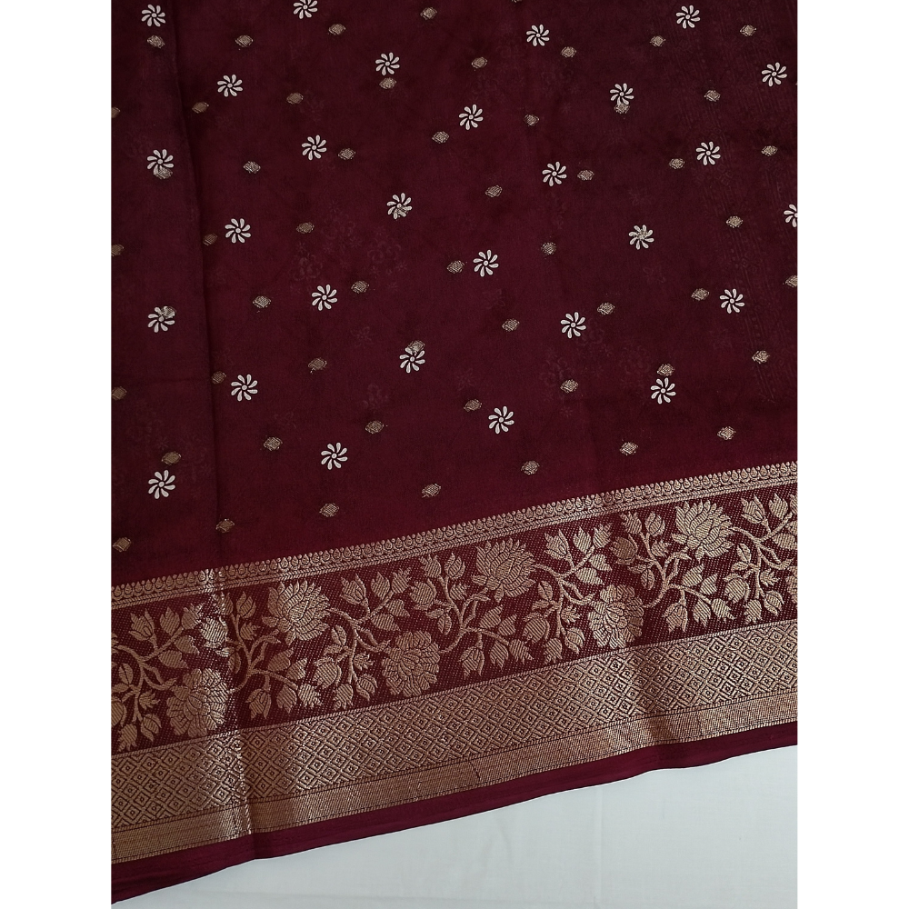 Dark Maroon Georgette Saree with Zari Bhuttas