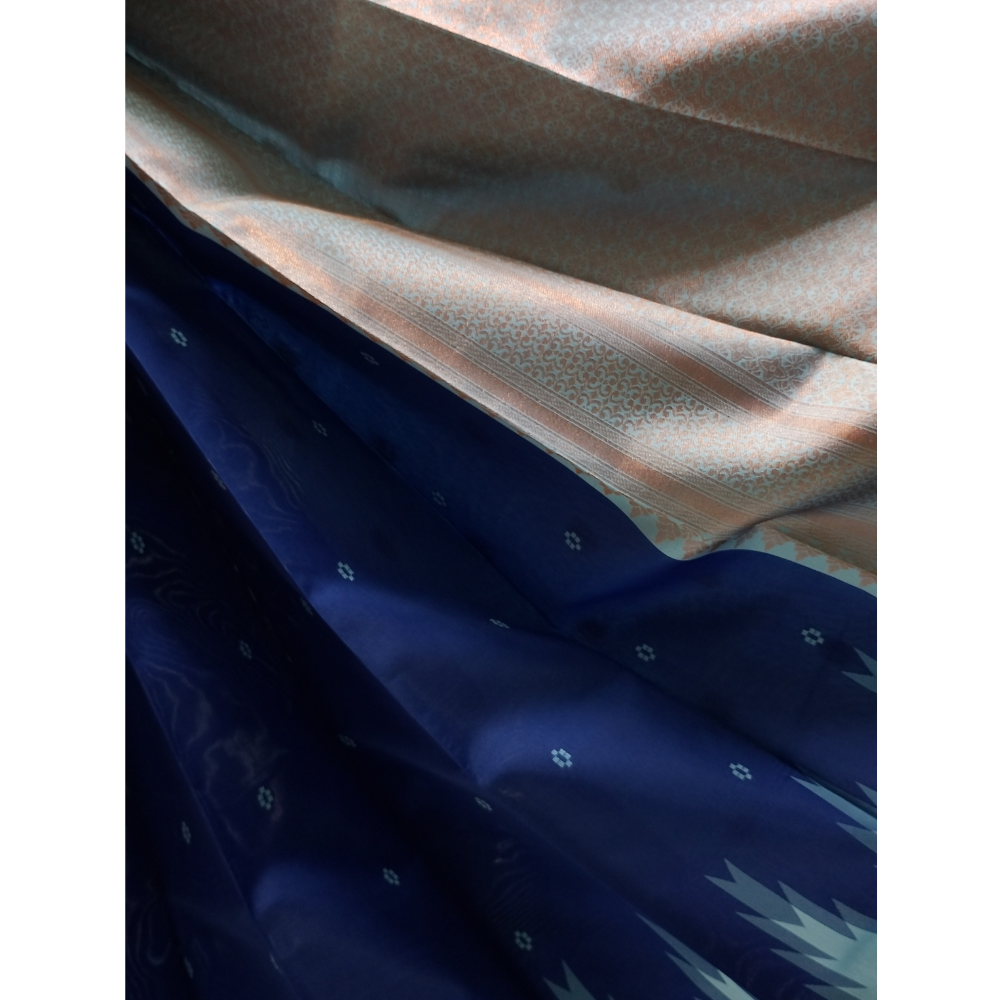 Dark Blue temple border Semi Silk Saree