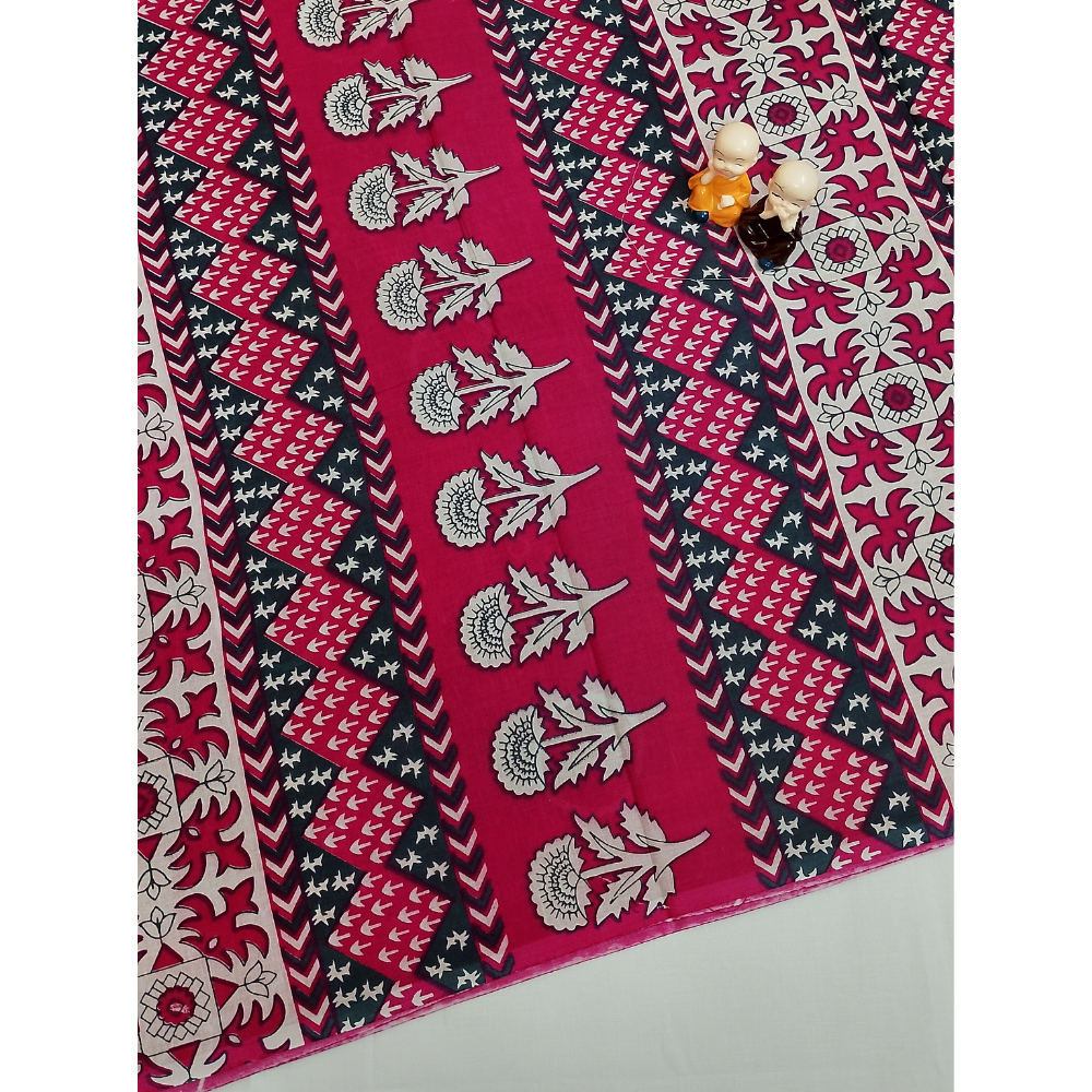 Elephant Grey Handblock Print Mul Mul Cotton Saree