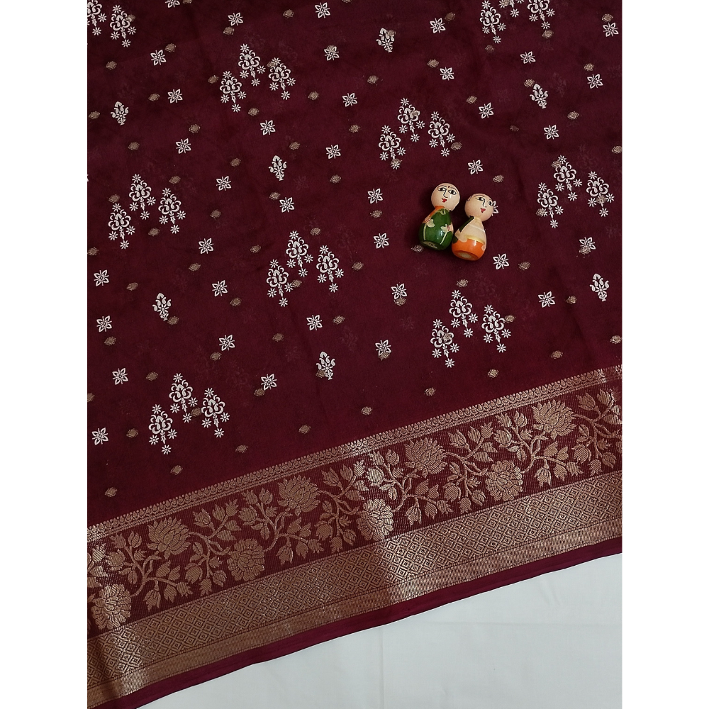 Dark Maroon Georgette Saree with Zari Bhuttas
