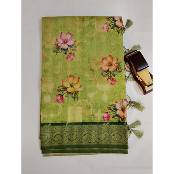 Pale Yellow Green Colour Zari Woven Chanderi Sarees