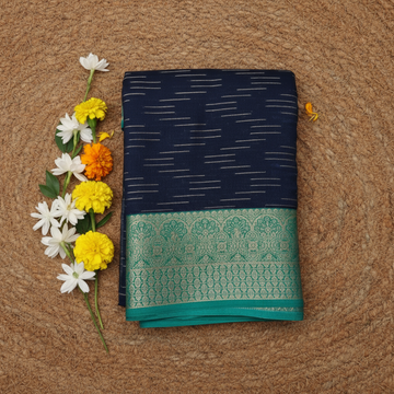 Navy Blue with Rama Green border Chanderi Sarees