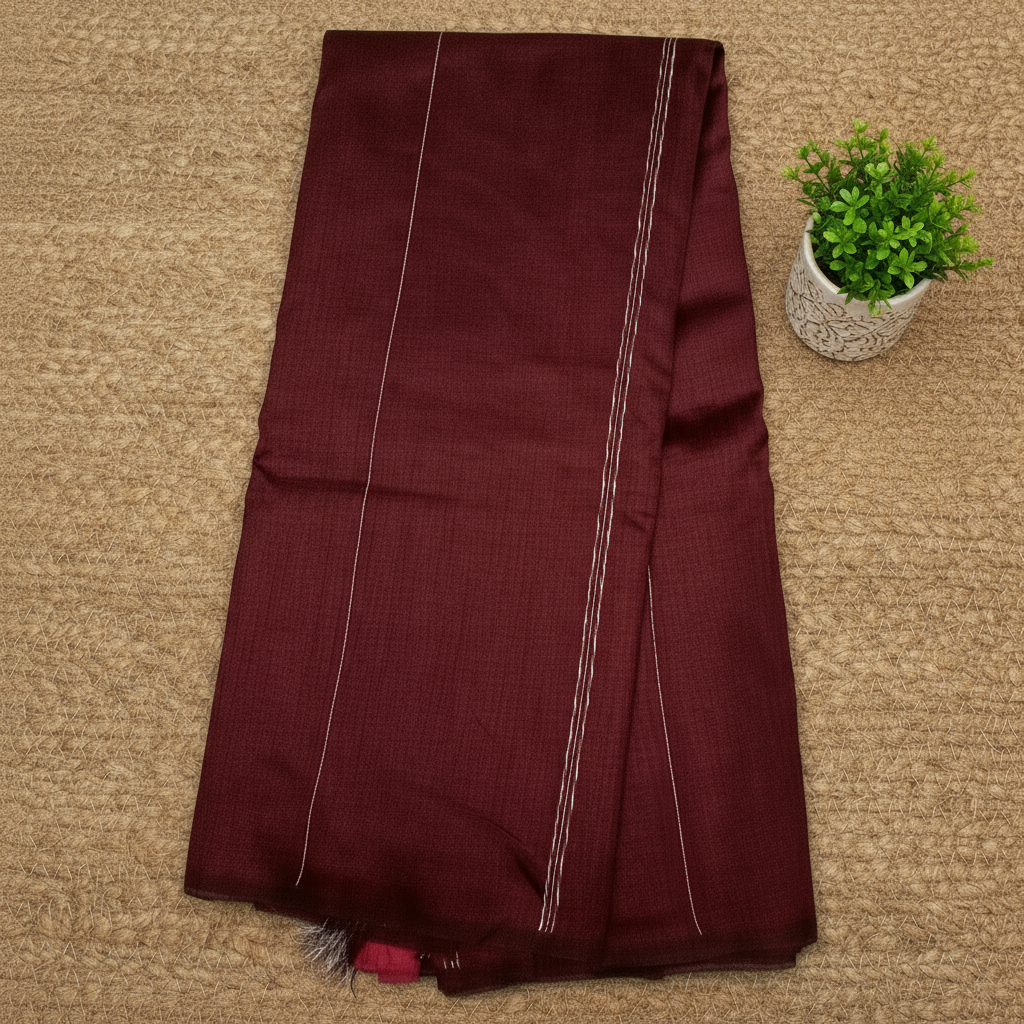 Maroon Raw Silk Saree with contrast Ikkat Blouse