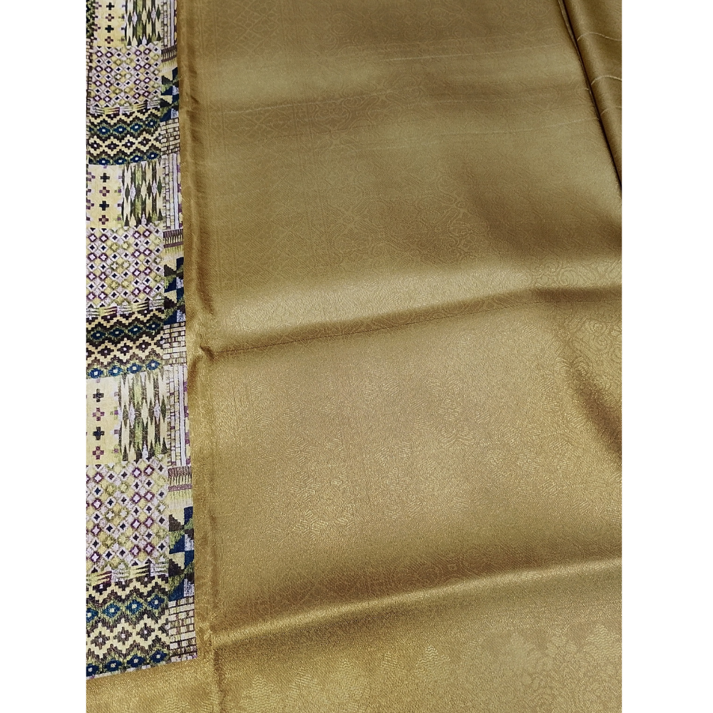 Cream colour with gold combination Softy Digital Print Silk Saree