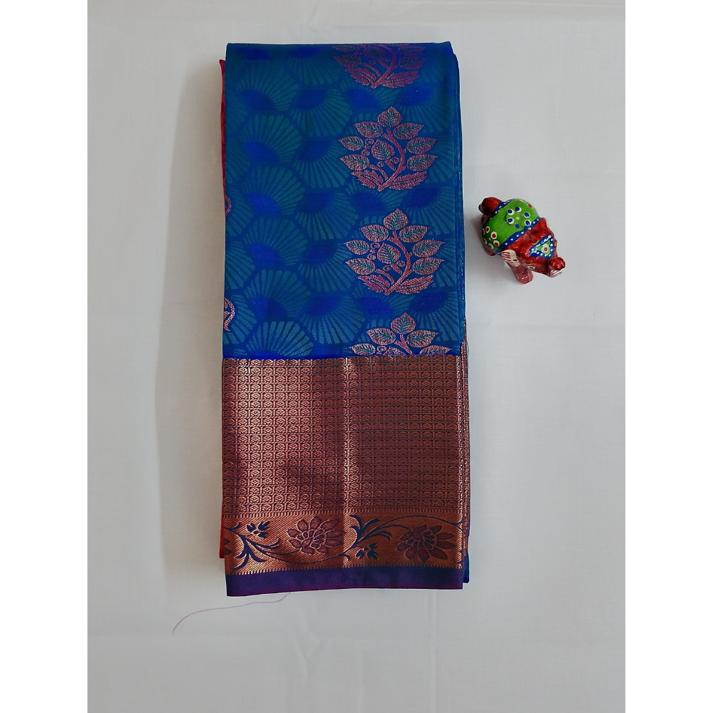Rama Blue n bright blue colour combination Semi Art Silk Saree