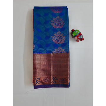 Rama Blue n bright blue colour combination Semi Art Silk Saree