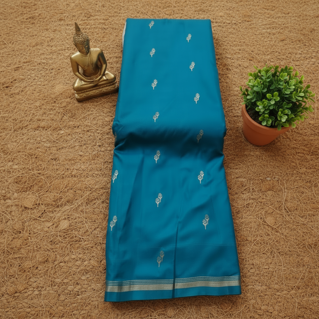 Blue colour with Violet blouse n pallu Semi Soft Saree