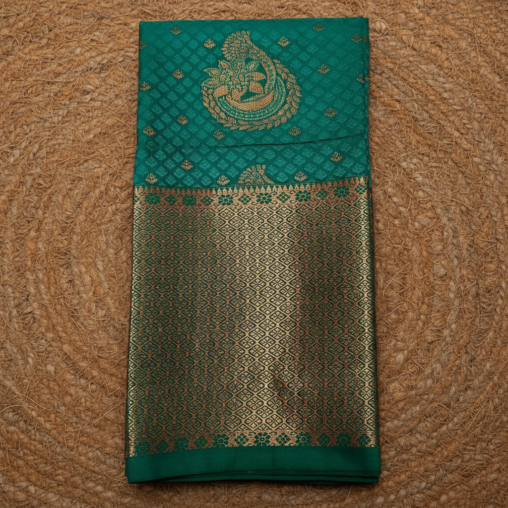 Rama Green Semi Art Silk Saree