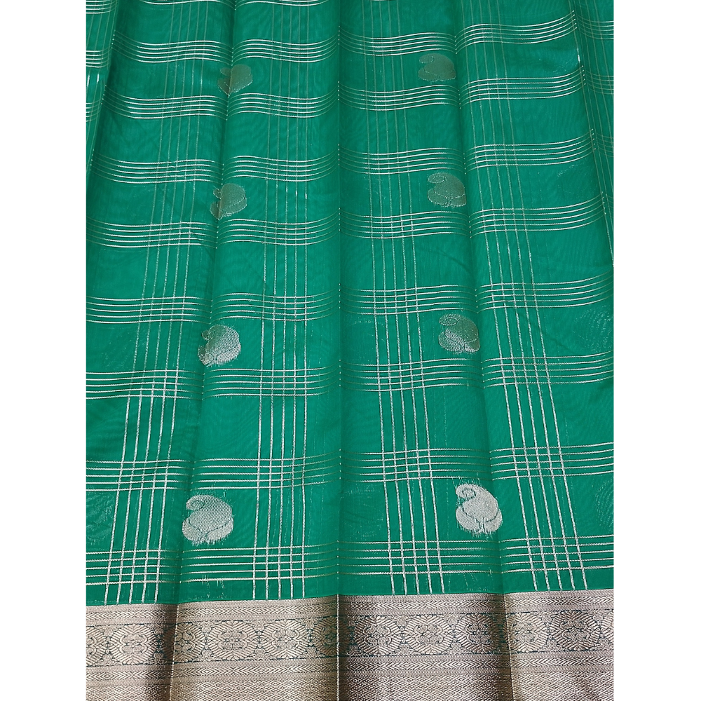 Green Colour with Blue blouse n pallu Premium Silk Cotton Saree