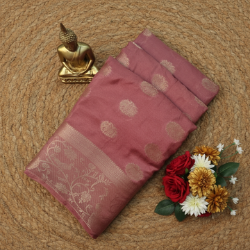 Rose Gold Colour contrast blouse Retro Georgette Semi Silk Saree