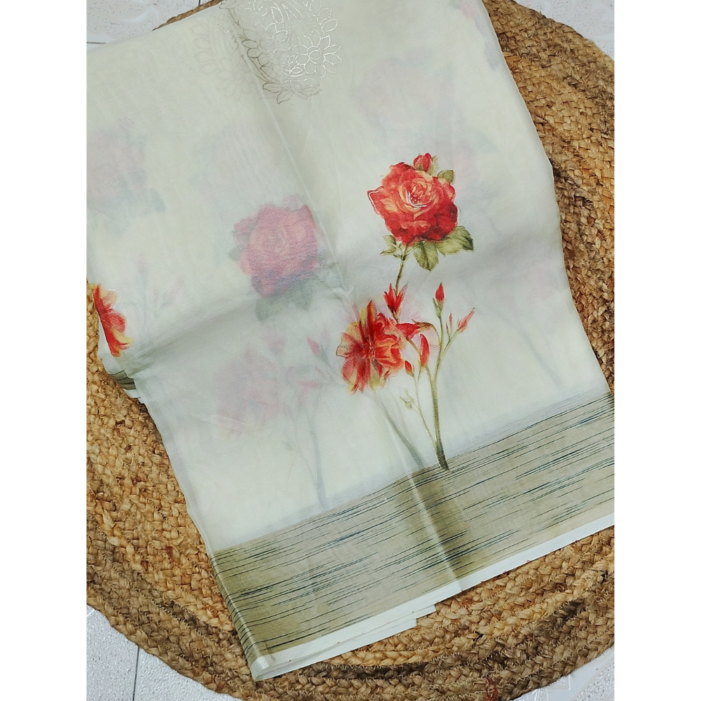 Pearl White Organza saree