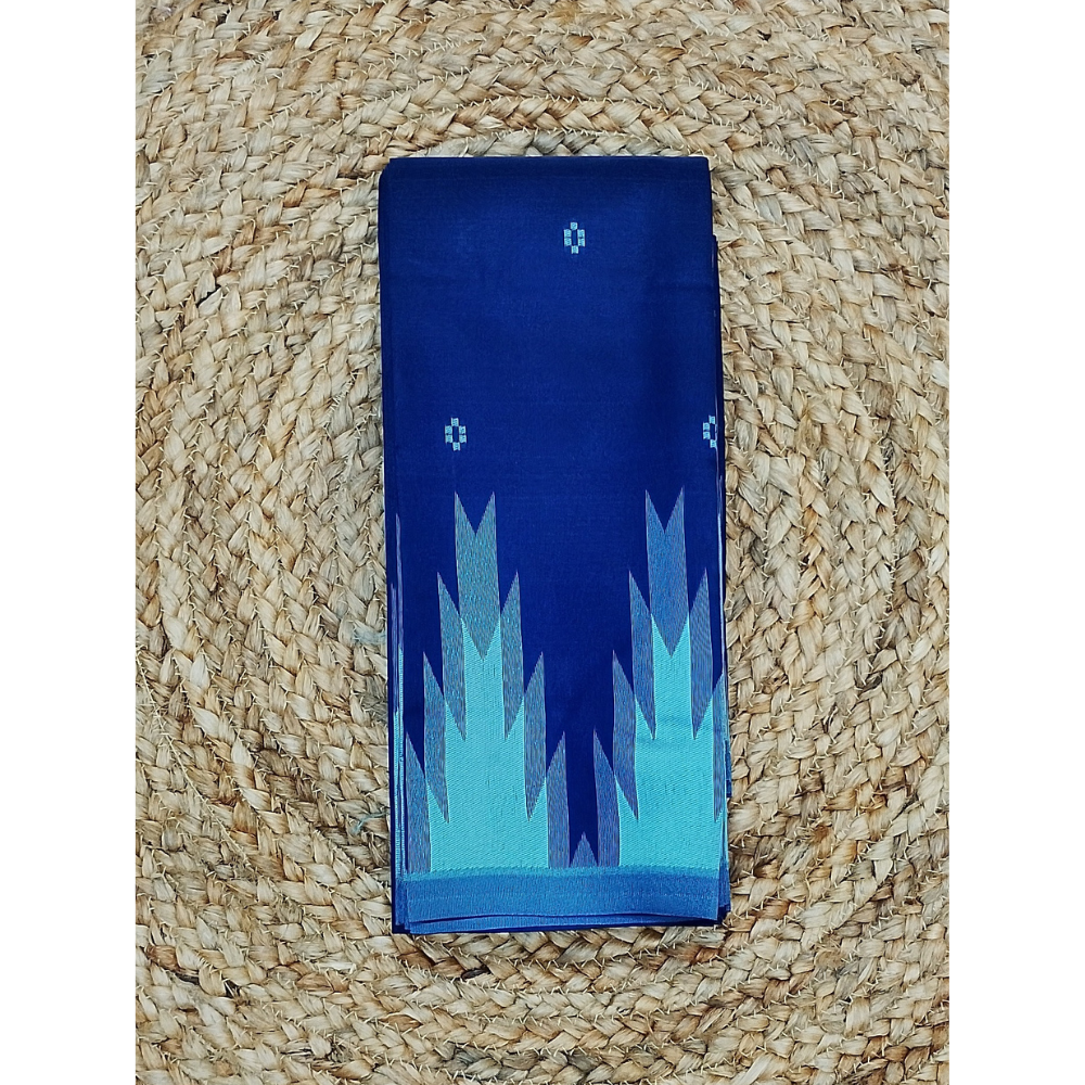 Dark Blue temple border Semi Silk Saree