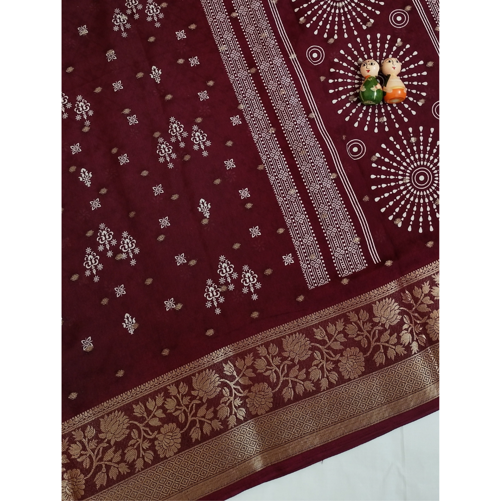 Dark Maroon Georgette Saree with Zari Bhuttas