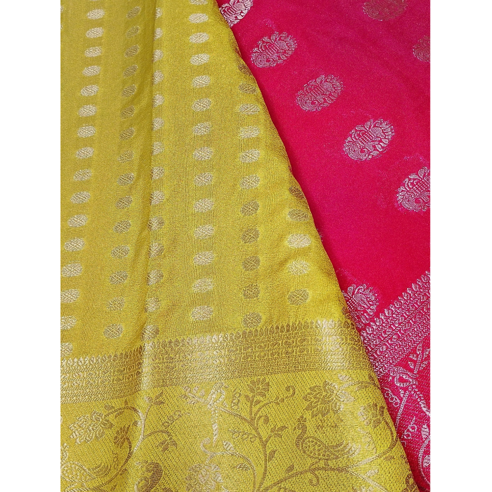 Bright Red with contrast blouse retro Georgette Semi Silk Saree